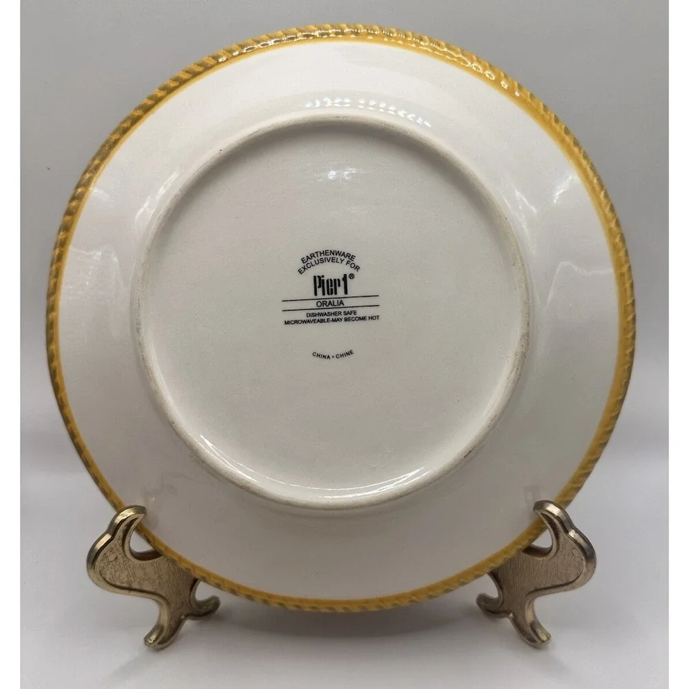 Pier 1 ORALIA Earthenware Salad‎ Plates Flower and Scroll in Autumn Colors (3)